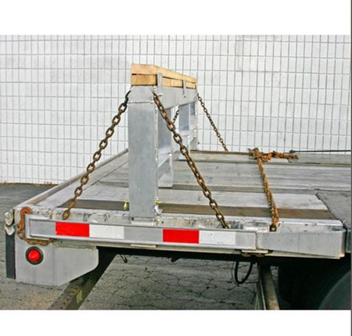 Aluminum load leveler measuring 5 inches long, 100-7/8 inches wide, and 18 inches high; 20,000-pound capacity, adjustable stake pocket post, suitable for 18-inch drop step deck trailers.