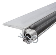 Aluminum skid seat measuring 36 inches in length and 4 inches in width, weighing 16 pounds; includes a steel pin. Suitable for pin-on end ramps; mounting hardware not included.
