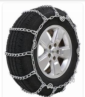 Set of 2 Glacier twist link tire chains designed for 22.5-inch tires, made from case-hardened, low carbon steel, featuring cam-style side chains for quick adjustment and a snug fit.