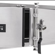 HD Ramps underbody aluminum toolbox measuring 18 inches high, 24 inches deep, and 60 inches wide; equipped with double doors, paddle lock latches, and a weather-resistant seal.