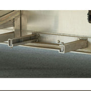 Pair of heavy-duty ramp stand brackets made from high-strength, lightweight aluminum; each bracket weighs 26 lbs and features a lockable pin system (lock not included) for secure storage under flatbed trailers.