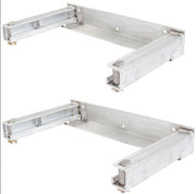 Pair of heavy-duty ramp stand brackets made from high-strength, lightweight aluminum; each bracket weighs 26 lbs and features a lockable pin system (lock not included) for secure storage under flatbed trailers