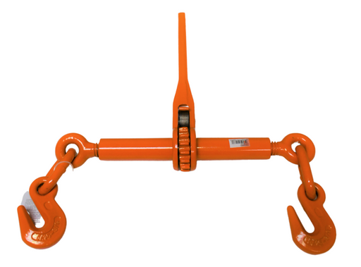 Kinedyne orange ratchet style chain binder for 3/8" to 1/2" chains, 9,200 lbs working load limit, 15-inch width, 24-inch length, 12.9 lbs weight.