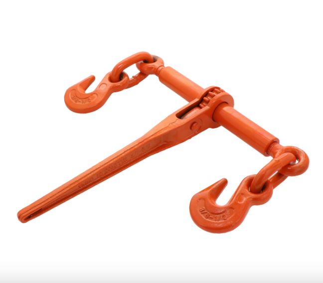 Kinedyne orange ratchet style chain binder for 5/16" to 3/8" chains, 5,400 lbs working load limit, 15-inch width, 25-inch length, 11.8 lbs weight.