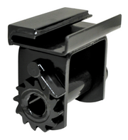 Black powder-coated standard utility slider winch with a 5,500 lbs working load limit, weighing 13 lbs, designed for use with utility trailer channels.