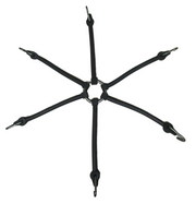 Set of 2 TarpHaus spider-style tire chain tensioners, each measuring 16.5 inches end-to-end, constructed from heavy-duty rubber for optimal chain tension.