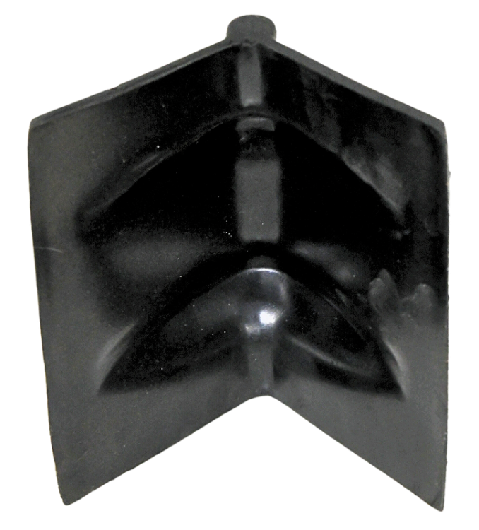 TarpHaus 4-inch steel corner edge protector made from 12-gauge galvanized steel with rubber backing, designed to prevent chain slippage and protect cargo; meets CVSA and DOT specifications.