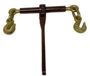 Maroon powder-coated ratchet chain binder for 5/16" - 3/8" chains, 7,100 lbs working load limit, equipped with 3/8" clevis grab hooks; compliant with DOT and NACM guidelines.