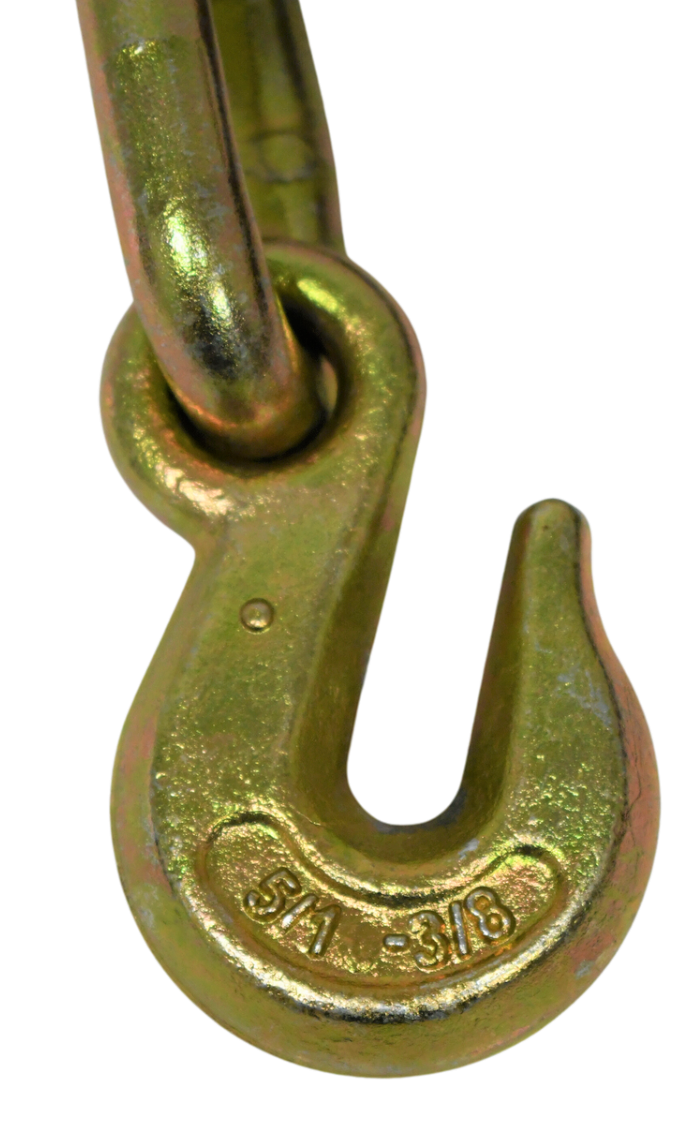 Maroon powder-coated ratchet chain binder for 5/16" - 3/8" chains, 7,100 lbs working load limit, equipped with 3/8" clevis grab hooks; compliant with DOT and NACM guidelines.