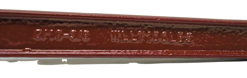 Maroon powder-coated ratchet chain binder for 5/16" - 3/8" chains, 7,100 lbs working load limit, equipped with 3/8" clevis grab hooks; compliant with DOT and NACM guidelines.