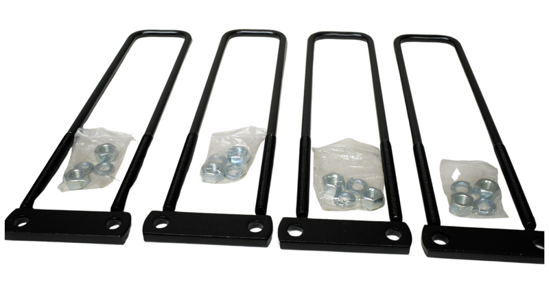 TarpHaus Cab Rack U-Bolt Install Kit featuring 4 U-bolts, tie plates, and nuts; dimensions: 19-5/8 inches long by 3-21/32 inches wide.