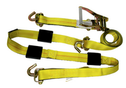 TarpHaus 2-inch by 10-foot over-the-tire ratchet tie down strap with 1,667 lbs working load limit, 5,000 lbs breaking strength, 3 rubber blocks, and 3 swivel J-hooks.