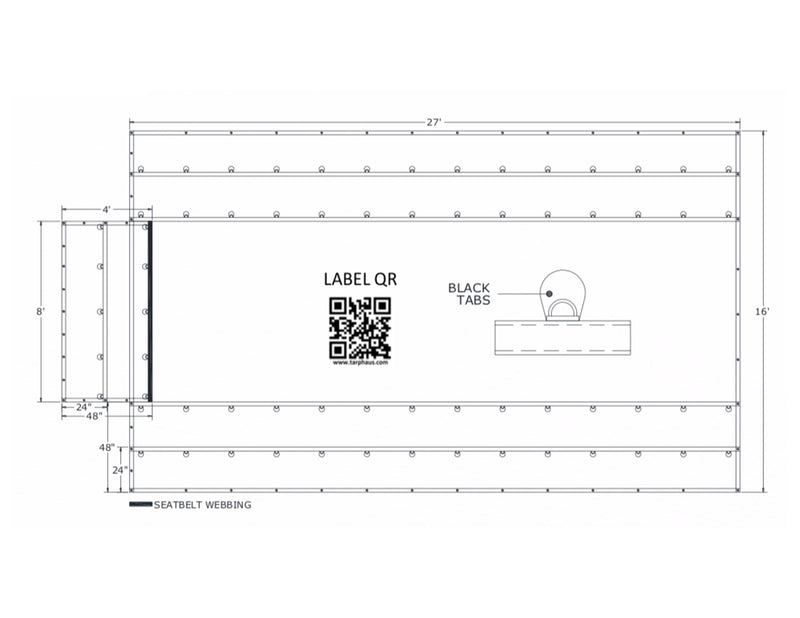 16' x 27' Steel Tarp 15 oz Vinyl with 4’ Flap