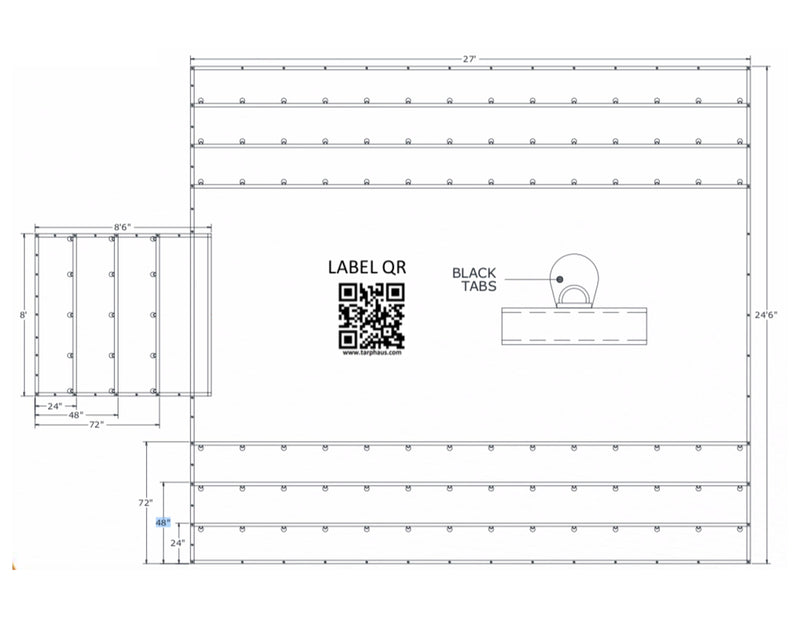 24' x 27' 15 oz Vinyl Lumber Tarp with 8’ Flap